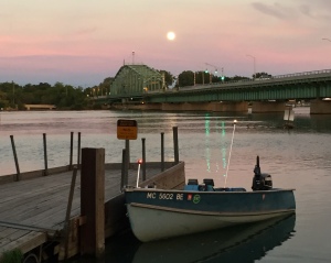 Moon over the Grosse Isle bridge.